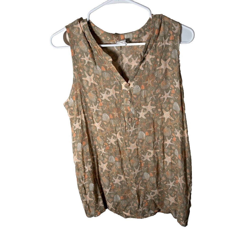 Late August Tank Top Women's Large V-Neck Starfish Sleeveless Green Shirt